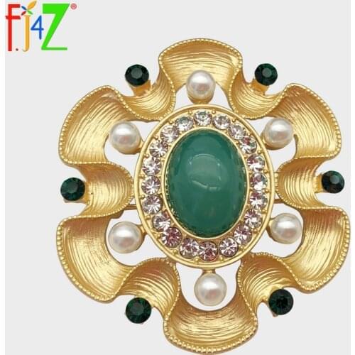 F.J4Z Gorgeous Women Brooches Trendy Luxury Resin Stone Rhinestone Simulate Pearl Flower Pin Brooch Accessories broches Pins