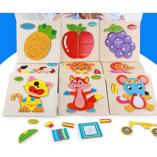 Montessori Toys Educational Wooden Toys For Children Early Learning Puzzle 3D Cartoon Animal Traffic Intelligence Puzzles Animal