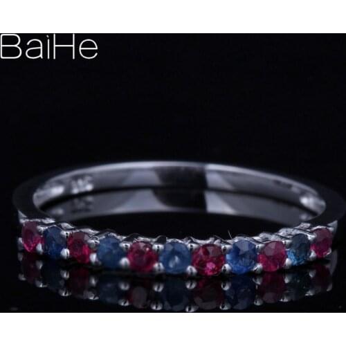 BAIHE Sterling Silver 925 0.4CT H/SI3 Round Rubies Sapphires Women Trendy Fine Jewelry unique Engagement Rubies Sapphire Ring