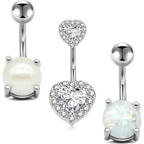 14G Belly Button Rings Belly Piercing Opal CZ Pearl Marble Short 10mm Belly Ring Navel Rings Surgical Steel Piercing