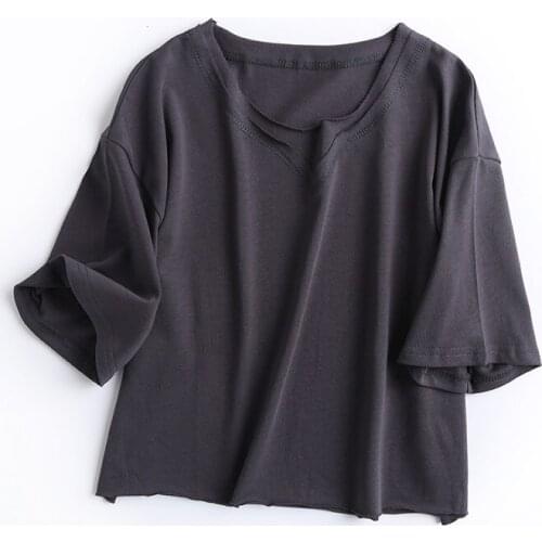Summer new fashion solid color round neck loose long-sleeved T-shirt for women, all-match short-sleeved t-shirt for women