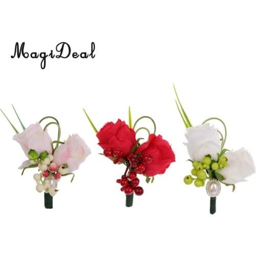 MagiDeal Artificial Rose Boutonniere Corsage Bride Groom Wedding Party Supplies Pink
