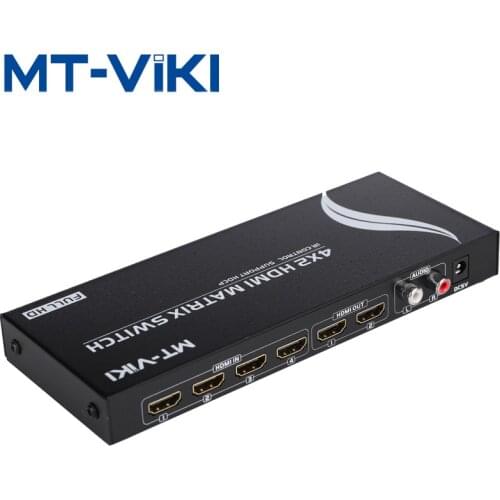 MT-VIKI HDMI-compatible Matrix Splitter Switch 4 in 2 out Distributor Selector IR Remote Conrol with Stereo L/R Audio MT-HD4x2