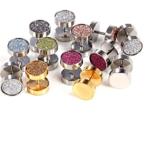 Wholesale Jewelry --Titanium steel 8mm Rock Punk Stud Earrings ( 3 pieces ) 7 color choices for Men Women Dumbbell