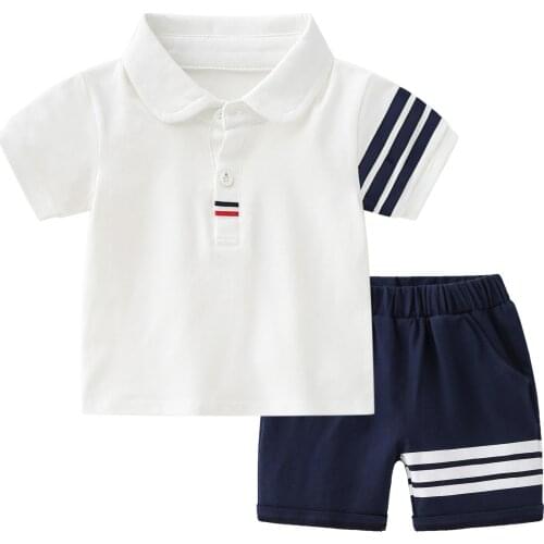 New 2021 summer childrens clothing pure cotton short-sleeved striped wild casual boys and girls T-shirt shorts suit