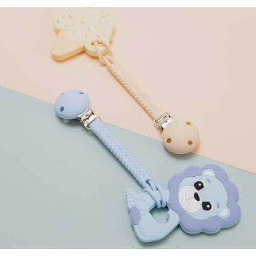 New BPA Free Baby Pacifier Clips Chain Food Grade Silicone Teether Rodent Cartoon Animals Soother Clips for Infant Baby Feeding