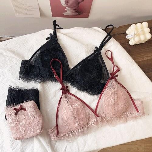 New summer Sexy lingerie thin cotton underwear romantic lash bow young ladies Lace lingerie set top lace invisible bra sets