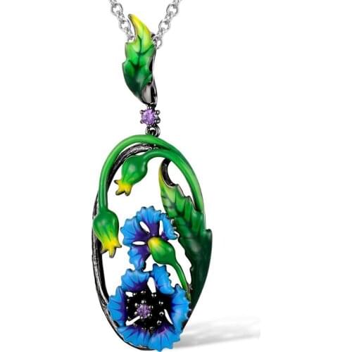 CIZEVA Bohemia Temperament Flower Vine Pendant Necklace Handmade Enamel Black Gold Color Charm Necklaces for Women Wedding Party