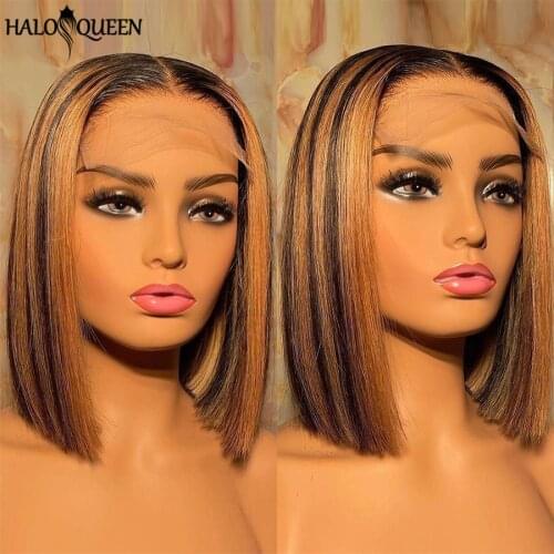 P4/27 Highlight Bob Closure Wig Peruvian Straight Ombre Short Bob Lace Front Human Hair Wigs For Women With Natural Hairline180