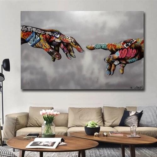 Hands Creation of Adam Canvas Painting Posters and Prints Graffiti Street Wall Art Pictures Cuadros Home Decoration Room Decor