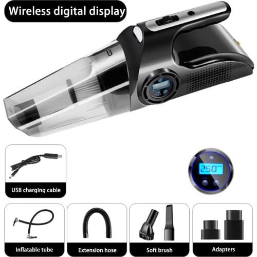 Portable Multi-Function LCD Digital Display 4in1 Car Wireless Rechargeable Vacuum Cleaner Wet & Dry Portable Inflatable Air Pump