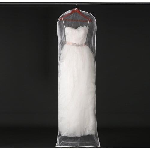 Transparent Mesh Yarn Wedding Dress Dust Cover with Zipper Bride Gown Storage Bag Garment Clothing Case 155cm 180cm B008