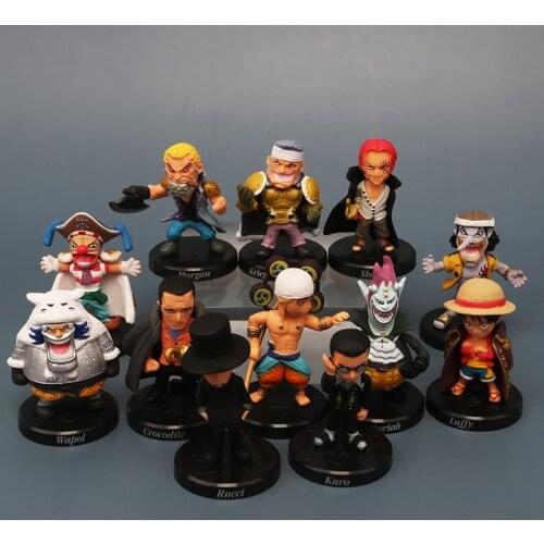 Q Version of The 12-piece Set One Piece Luffy Redhead Bucky Moonlight Moria Luchi Cake Decoration Toys Model Gift Collection