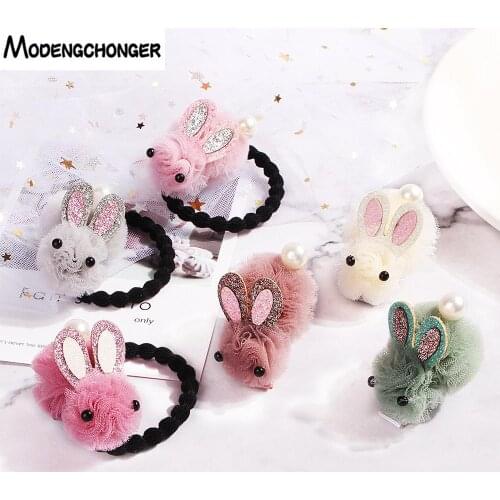 Newest Cute Rabbit Elastic Hair Bands Hairpin Gauze Cartoon Rabbit Ears Hair Clip Hair Tie For Children Girls Hair Accessories