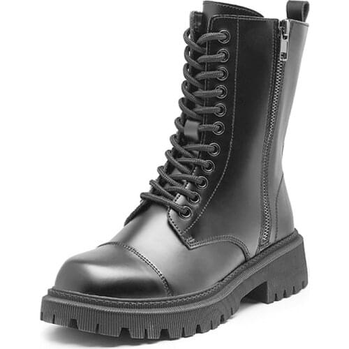 Luxury Brand Designer Platform Ankle Boots Women Patent Leather Side Zipper Boots for Women Chunky Motorcycle Shoes Ladies