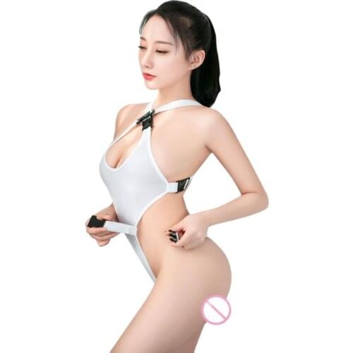 Sexy women Carabiner Bodysuit Smooth Ice Silk See Through High Cut Bodysuit Thong Shiny Hollow One Piece Erotic Leotard Catsuit