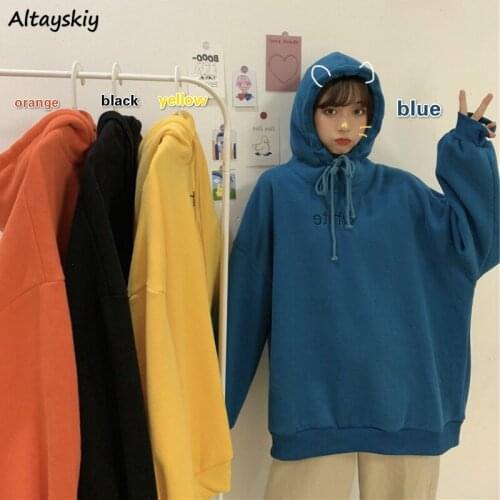 Wide Hat Hoodies Women Letter Embroidery Spring Pullovers Lady Clothing Ins College All-match Harajuku Cute 2XL Loose Warm Thick