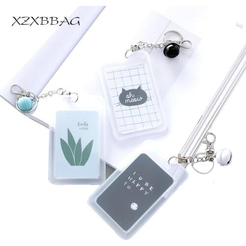 XZXBBAG Creative Cartoon Double Sided Transparent Card Bag With Bell Key Ring Portable Bus Card Pack Student Meal Card Holder