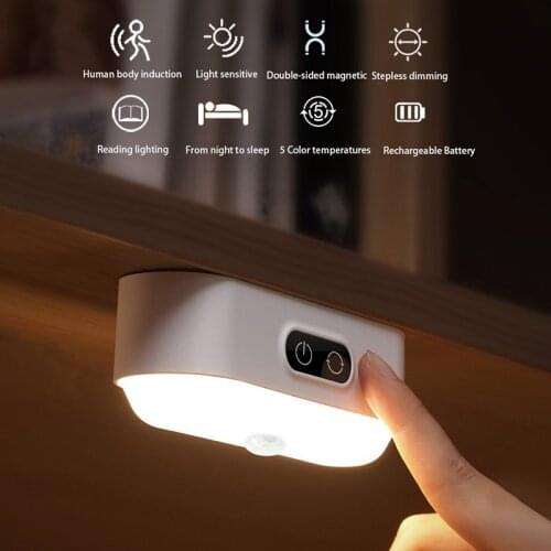 NEW LED Motion Sensor Night Light USB Rechargeable 5 Color Temperatures Magnetic Wall Lamp for Wardrobe Lighting Bedroom Decorat
