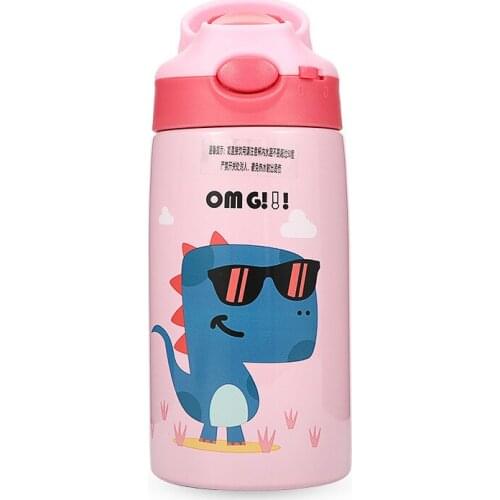 400ml Cute Cartoon Dinosaur Thermos Cup 316 Stainless Steel Vacuum Cup With Anti-fall Cover Portable Insulated Straw Cup Bottle