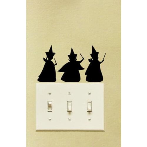 Three Beautiful Kind Little Fairies Light Switch Stickers Fairy Holding A Magic Wand Decal Art Vinyl Mural GA418
