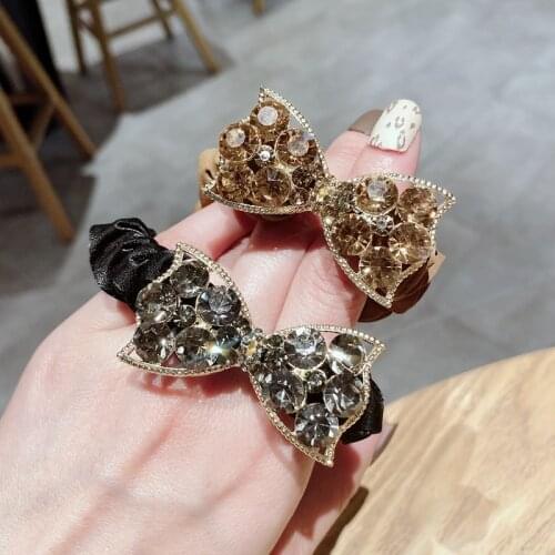 Women Fashion Rhinestone Bowknot Hair Ties 2021 Lady Retro Head Rope Ponytail Hair Rubber Bands