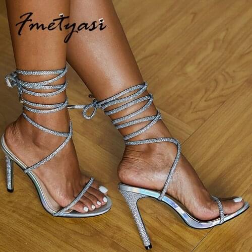 Women High-heeled Sandals Front Rear Strap PVC Silver Pumps Cross-tied Summer New 2021 Super High Heels Ladies' Shoes