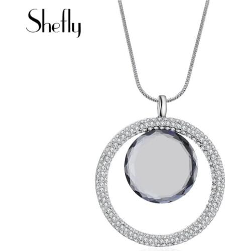 Big Round Glass Pendant Necklace For Women 2019 Vintage Jewelry Long Snake Chain Elegant Statement Necklaces Jewelry Kolye