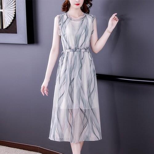 2021 Summer High-end Fashion Elegant and Comfortable Mulberry Silk Holiday Travel Round Neck Sleeveless Dress Dresses Women