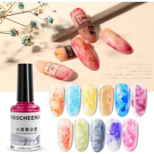 15ML 12 Colours Watercolor Ink Water Dyeing Liquid Gradient Nail Polish Marble Pattern Long Lasting Waterproof TSLM2
