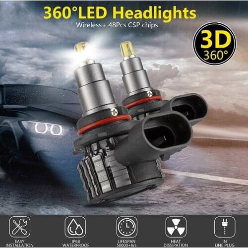2Pcs 48 Chips 4 Sides 9012 9006 HB4 9005 HB3 H8 H9 H11 H1 LED Lamp Car Headlight Bulbs 360 Degree 6000K 18000LM