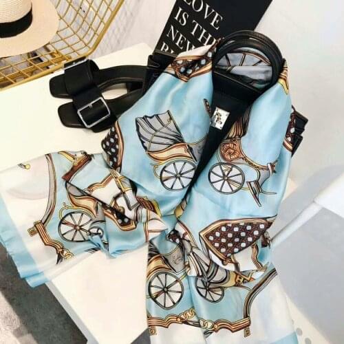 2020 Brand Designer Silk Scarf Shawls and Wraps Chain Carriage Pattern Silk Scarf Women Lady Christmas Gift Long Foulard Hijab