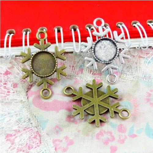 30pcs 12mm Inner Size 23*35.2MM Outer Size Antique Bronze Antique Silver Color Snowflake Cameo Cabochon Base Setting Connector