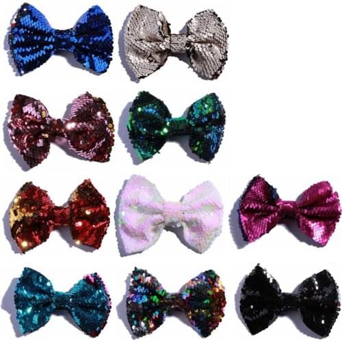 50PCS 13CM Big Luxurious Sequin Bows For Headwear Hair Clips Shiny Bowknot Bow For Hair Accessories Apparel Accessory