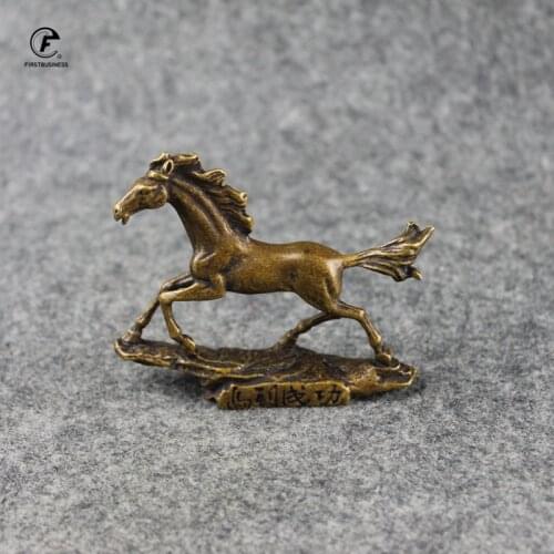 Antique Solid Copper Running Horse Statue Ornament Brass Zodiac Fine Horse Miniature Figurines Lucky Feng Shui Home Desk Decor