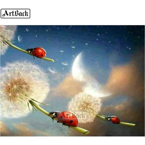 ARTBACK 5d diy diamond painting ladybug dandelion full square landscape diamond mosaic 3d round home decor gift