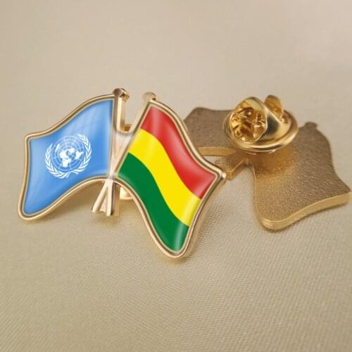 United Nations and Bolivia Crossed Double Friendship Flags Lapel Pins
