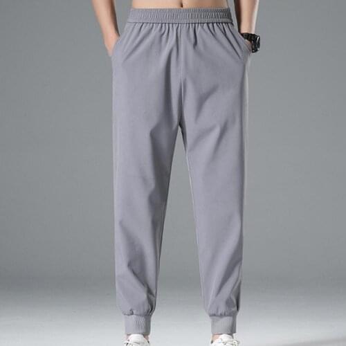 Men Straight Elastic Waist Solid Color Pants All Match Ankle Banded Oversize Trousers Sweatpants Quick Drying Streetwear