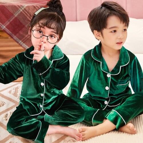 Kids Christmas Coral velvet pyjamas set Pajamas for girls winter warm Flannel long sleeved sleepwear suit boys new year homewear