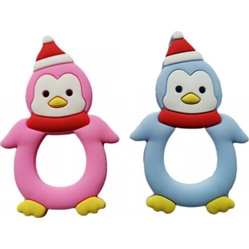 Baby Teether Cartoon Penguin Modeling Silicone Molar Stick Infant Bite Chew Appease Teeth Gel for Girls Boys
