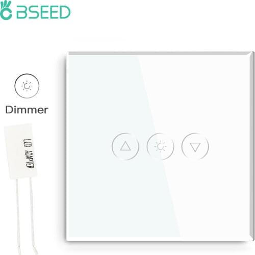BSEED Dimmer Touch Screen Switch1/2Gang 1Way LED Dimmable Wall Light Switches Long Press Dimmer Crystal Dark Backlight White