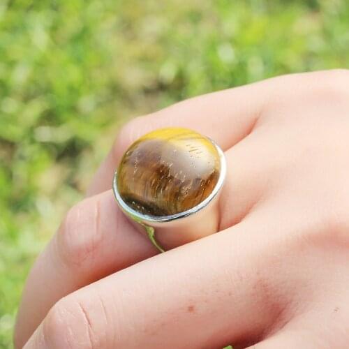 Gothic Oval Natural Gemstone Crystal Tiger Eye Stone Mens Ring Ladies Finger Cuff Engagement Wedding Ring Couple Gift Wholesale