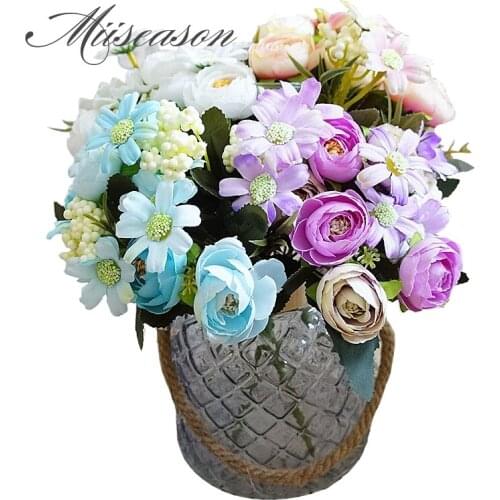 Artificial Silk Rose Flowers High Quality 12 heads Bouquet Fake Flowers Daisy Bud Decoration for Wedding Home Foam Accessories