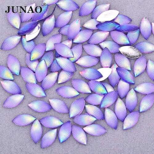 JUNAO 7x15mm Purple Pink Rose AB Rhinestones Resin Strass Applique Flat Back Gems Non Sewing Horse Eye Stones for Clothes Crafts