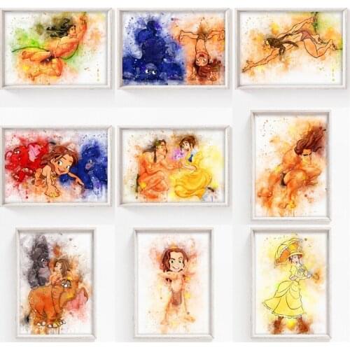 Disney Anime Tarzan Watercolor Paintings on Canvas Spiderman Poster Wall Street Art Picture Living Room Decor Kids Gift Cuadros