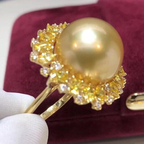 D112 Pearls Rings 15-14mm Fine Jewelry 18K Gold Phillipine Natural Ocean Sea Golden Peals Rings for Women Fine Pearls Rings