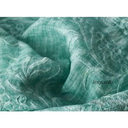 Summer thin green embroidered dress robe clothing cotton and linen fabric High-end linen fabric