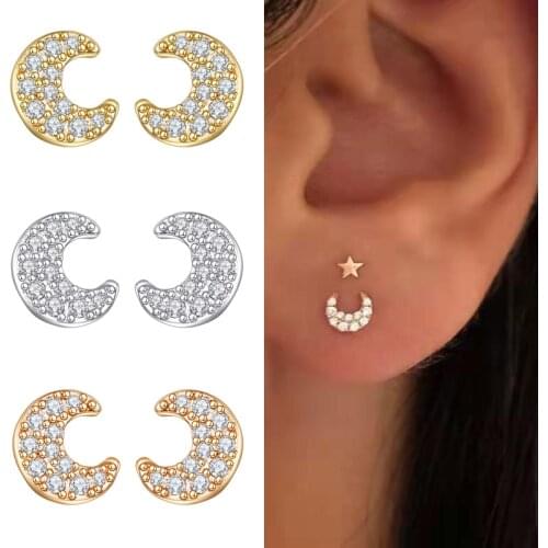 LIYAN Korean Fashion Minimalist Earrings Yellow Silver Plated Cubic Zirconia Moon Drop Earrings For Womens Jewelry