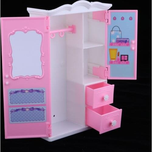 Fashion Doll Accessory Plastic Mini Wardrobe With Drawer Toy Decor For Dolls Home Accessory Random Color