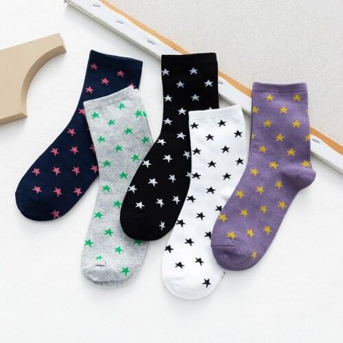 New Womens Socks Adult Socks Simple Five-pointed Star Socks Cotton Female Mid-tube Ins Personality Star Trendy Socks